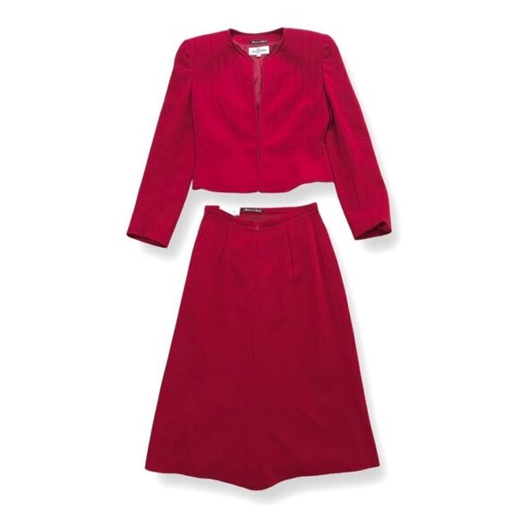 Valentino Miss V Red Skirt Blazer Wool Set Size 38 US 4 / CLOFA